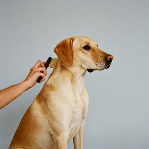 A labrador's coat being brushed through
